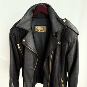 Black Leather Jacket with Gold Accents